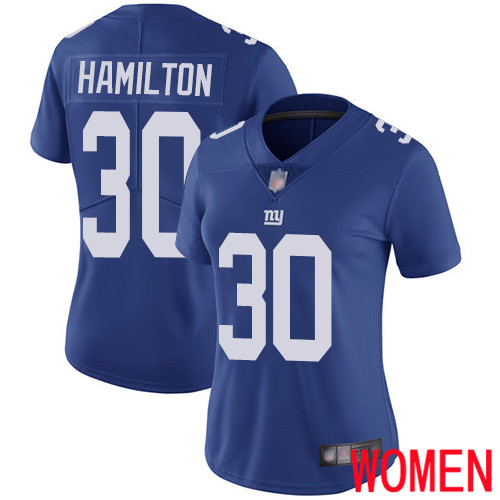 Women New York Giants #30 Antonio Hamilton Royal Blue Team Color Vapor Untouchable Limited Player Football NFL Jersey